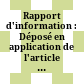 Rapport d'information : Déposé en application de l'article 145 du règlement par la commission de la défense nationale et des forces armées /