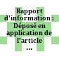 Rapport d'information : Déposé en application de l'article 145 du règlement par la commission de la défense nationale et des forces armées : No 1601 /