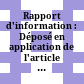 Rapport d'information : Déposé en application de l'article 145 du règlement par la mission d'information commune sur les moyens d'information des parlments étrangers en matière économique et sociale : No 2065 /