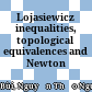 Lojasiewicz inequalities, topological equivalences and Newton polyhedra