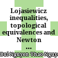 Lojasiewicz inequalities, topological equivalences and Newton polyhedra : A brief of the thesis submitted in partial fulfilment of the requirements for the degree of of Doctor of Philosophy in Mathematics /