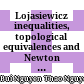 Lojasiewicz inequalities, topological equivalences and Newton polyhedra : A thesis submitted in partial fulfilment of the requirements for the degree of of Doctor of Philosophy in Mathematics /